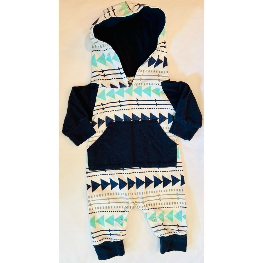 Arrow Navy blue and teal hooded romper - size 6 months